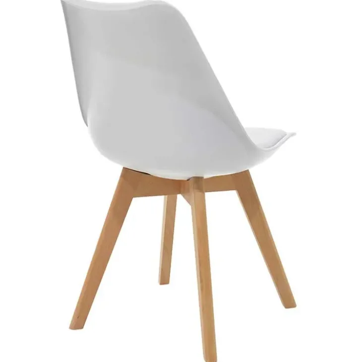 Sedia da pranzo scandinava polipropilene bianco cuscino similpelle gambe legno Riccia