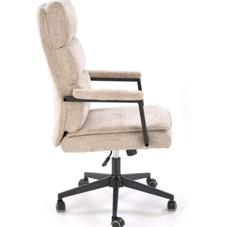 Sedia da ufficio con ruote e braccioli in tessuto beige Yara