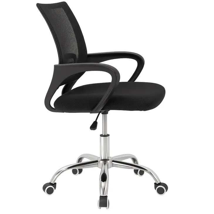 Sedia da ufficio girevole in tessuto con ruote e struttura nera Mesh