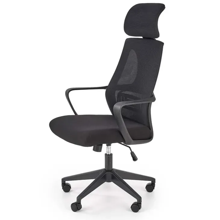Sedia da ufficio regolabile con ruote in tessuto nero Clay