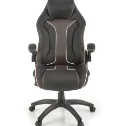 Sedia gaming con ruote e braccioli da ufficio in ecopelle e tessuto nero marrone Victor