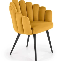 Sedia imbottita design moderno in velluto giallo senape Alessia