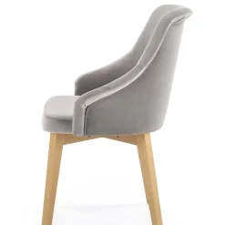 Sedia imbottita in tessuto grigio chiaro rovere miele Belen