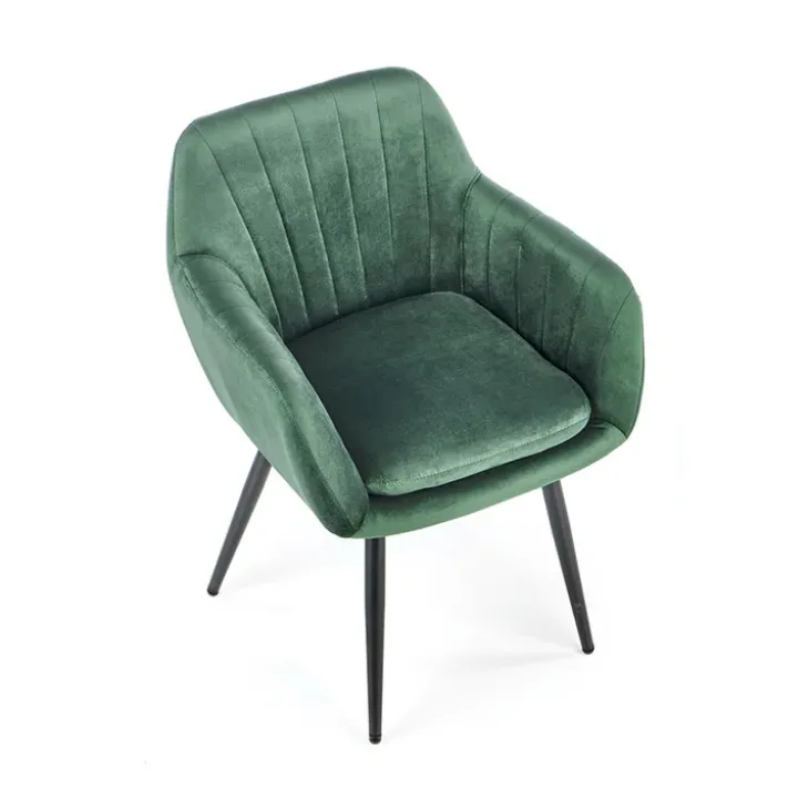 Sedia sala da pranzo con braccioli in tessuto velluto verde scuro Slash