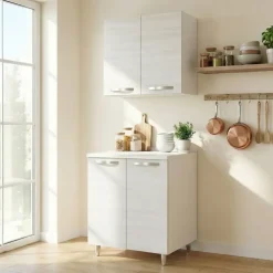 Set base e pensile cucina 60cm 2 ante bianco frassinato Talise