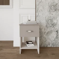 Set 2 comodini moderni 40x59h cm 1 cassetto beige Emporio