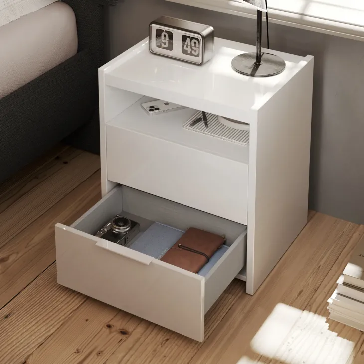 Set 2 comodini 52x58cm 2 cassetti bianco lucido Gassy