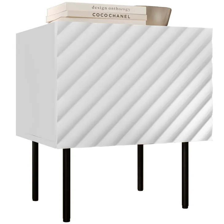 Set 2 comodini 47x52h cm 1 anta con frontali decorati bianco Daniele