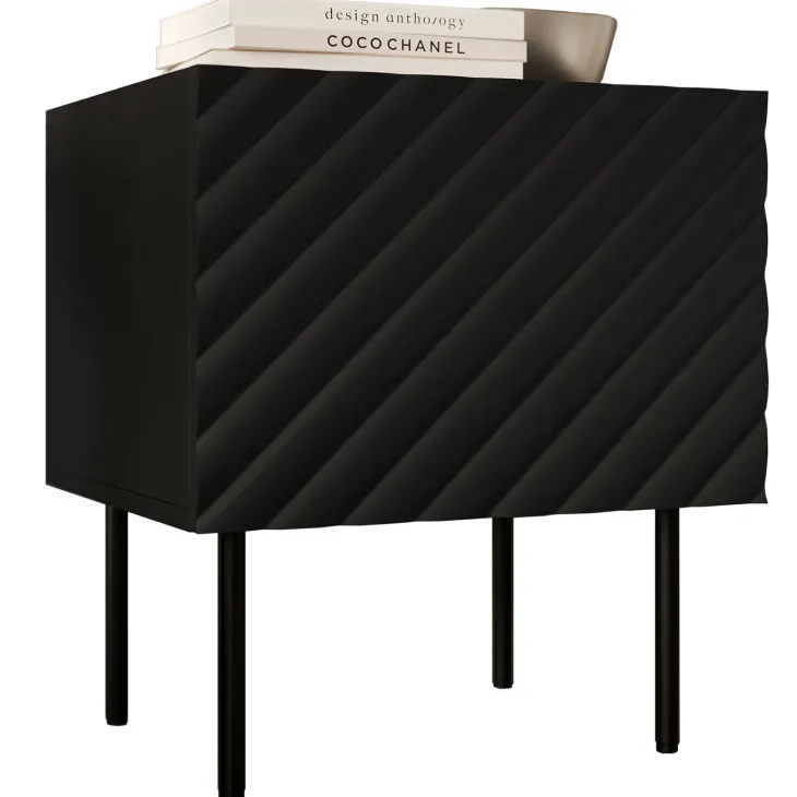Set 2 comodini 47x52h cm 1 anta con frontali decorati nero Daniele