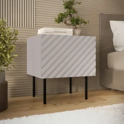 Set 2 comodini 47x52h cm 1 anta con frontali decorati beige Daniele