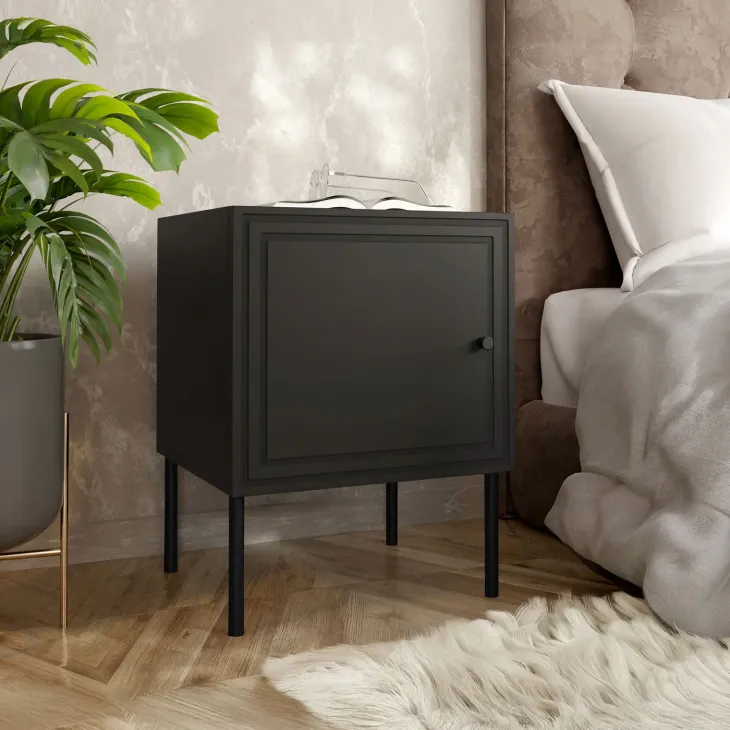 Set 2 comodini 45x59h cm 1 anta nero opaco Stark