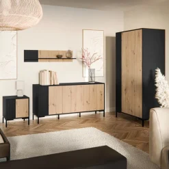 Set 2 comodini 44x49h cm 1 anta rovere nero Duble