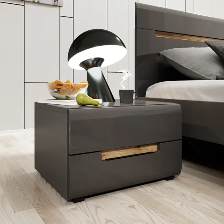 Set 2 comodini 52x35h cm 2 cassetti antracite lucido rovere Dubai Gihome®