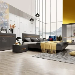 Set 2 comodini 52x35h cm 2 cassetti antracite lucido rovere Dubai Gihome®