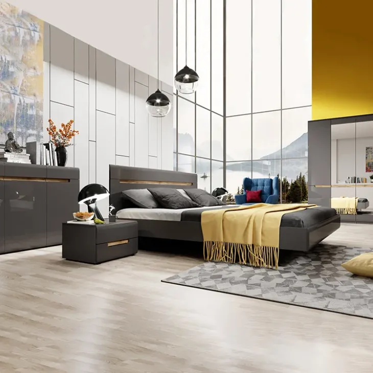 Set 2 comodini 52x35h cm 2 cassetti antracite lucido rovere Dubai Gihome®