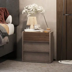 Set 2 comodini 52x58h cm 3 cassetti marrone bronzo rovere scuro Riace