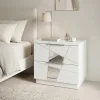 Set 2 comodini 51x48h cm con cassetti bianco opaco frassinato con serigrafia e specchio Olimpo