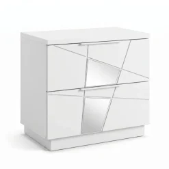 Set 2 comodini 51x48h cm con cassetti bianco opaco frassinato con serigrafia e specchio Olimpo