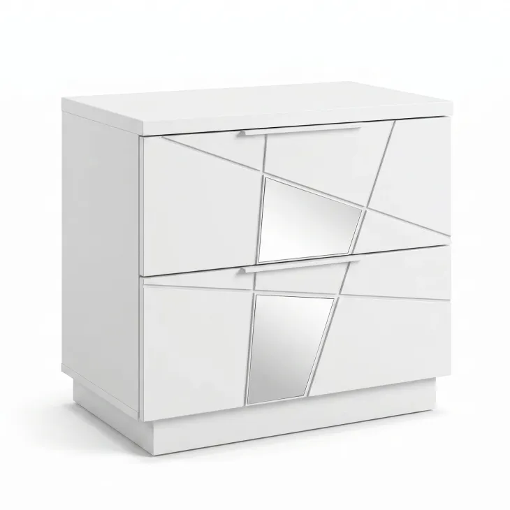 Set 2 comodini 51x48h cm con cassetti bianco opaco frassinato con serigrafia e specchio Olimpo