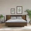 Set 2 comodini 50x102h cm con led 1 cassetto camera da letto noce Bois