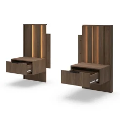 Set 2 comodini 50x102h cm con led 1 cassetto camera da letto noce Bois