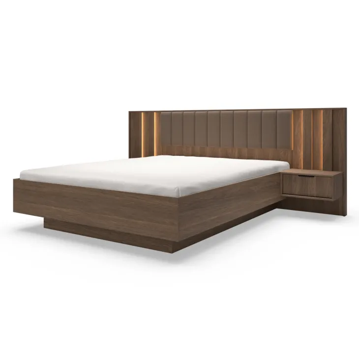 Set 2 comodini 50x102h cm con led 1 cassetto camera da letto noce Bois