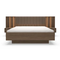 Set 2 comodini 50x102h cm con led 1 cassetto camera da letto noce Bois