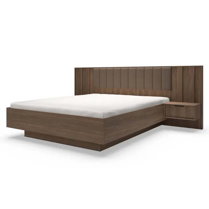 Set 2 comodini 50x102h cm con led 1 cassetto camera da letto noce Bois