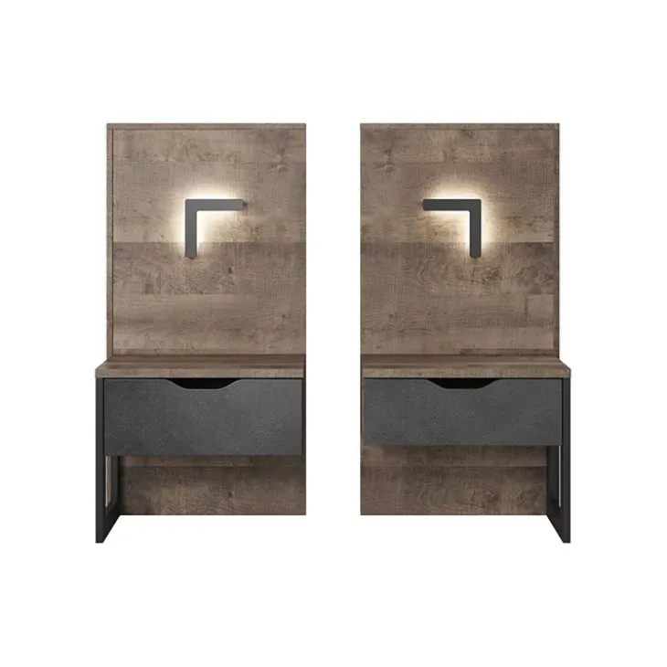 Set comodini 52x100h cm con led grigio quercia Dable
