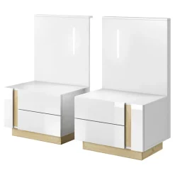 Set 2 comodini 60x102h cm design bianco lucido rovere Noa