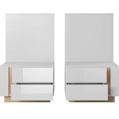 Set 2 comodini 60x102h cm design bianco lucido rovere Noa