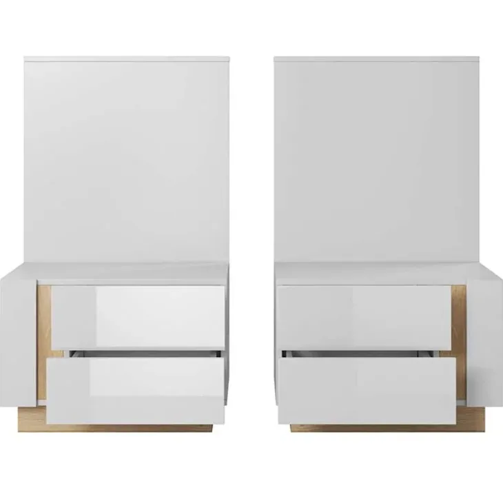 Set 2 comodini 60x102h cm design bianco lucido rovere Noa