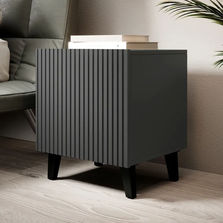 Set 2 comodini 45x52h cm moderni cannettato antracite Essence