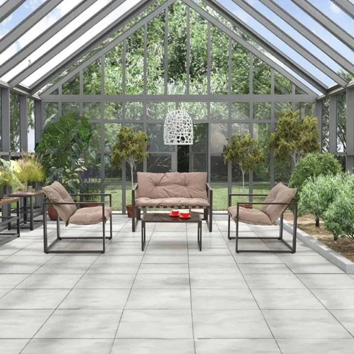 Set da giardino divano, poltrona, tavolino in vetro nero marrone Surat
