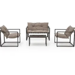Set da giardino divano, poltrona, tavolino in vetro nero marrone Surat