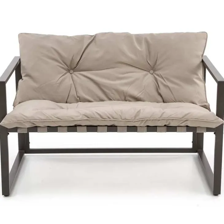 Set da giardino divano, poltrona, tavolino in vetro nero marrone Surat