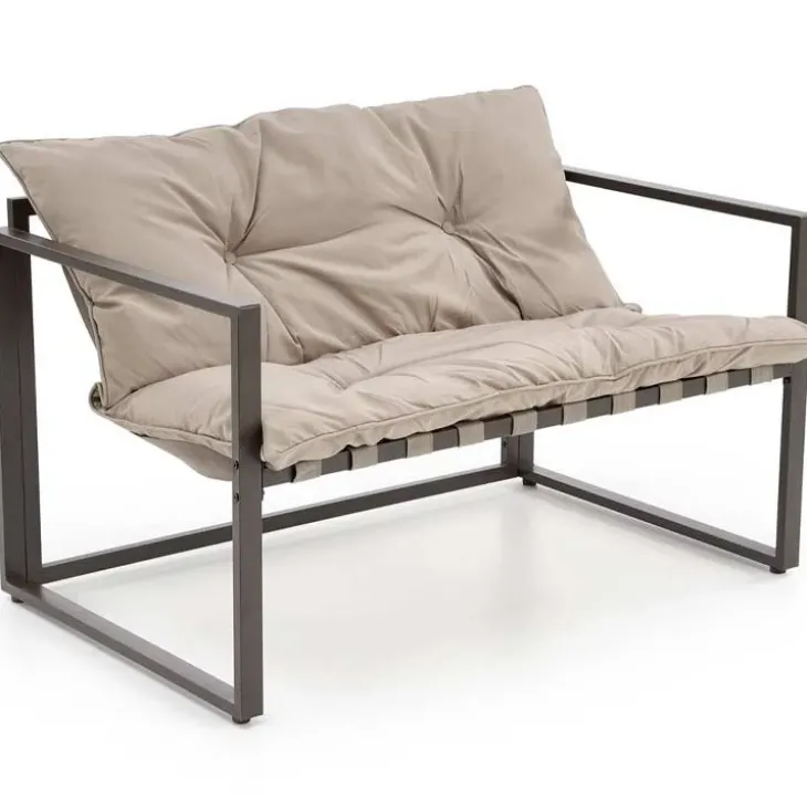 Set da giardino divano, poltrona, tavolino in vetro nero marrone Surat