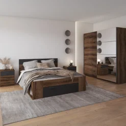 Set due comodini 46x56h cm moderni rovere scuro e nero Lisbona Gihome®