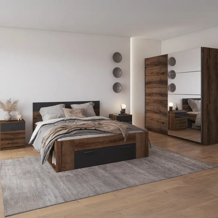 Set due comodini 46x56h cm moderni rovere scuro e nero Lisbona Gihome®