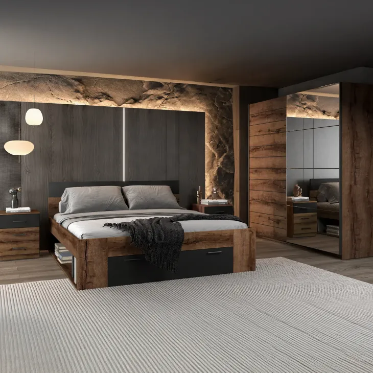 Set due comodini 46x56h cm moderni rovere scuro e nero Lisbona Gihome®