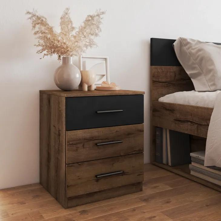 Set due comodini 46x56h cm moderni rovere scuro e nero Lisbona Gihome®
