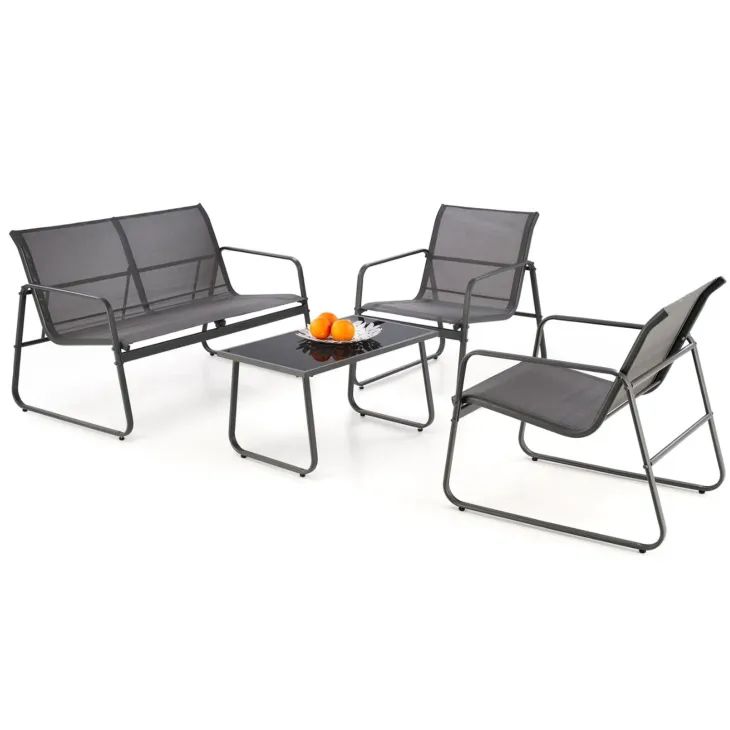 Set giardino relax 75x45cm 2 sedie divano e tavolino acciaio grigio Eden