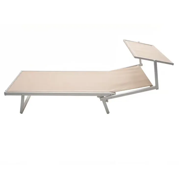 Set 2 lettini prendisole reclinabili in alluminio e textilene beige con tettuccio Apollo