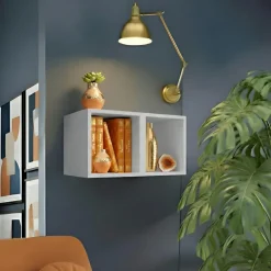 Set 2 mensole cubotti 28x29h cm pensili da parete grigio chiaro Sunset