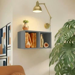 Set 2 mensole cubotti 28x29h cm pensili da parete grigio scuro Sunset