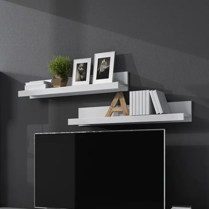 Set 2 mensole 90x15h cm da parete bianco lucido Frisk