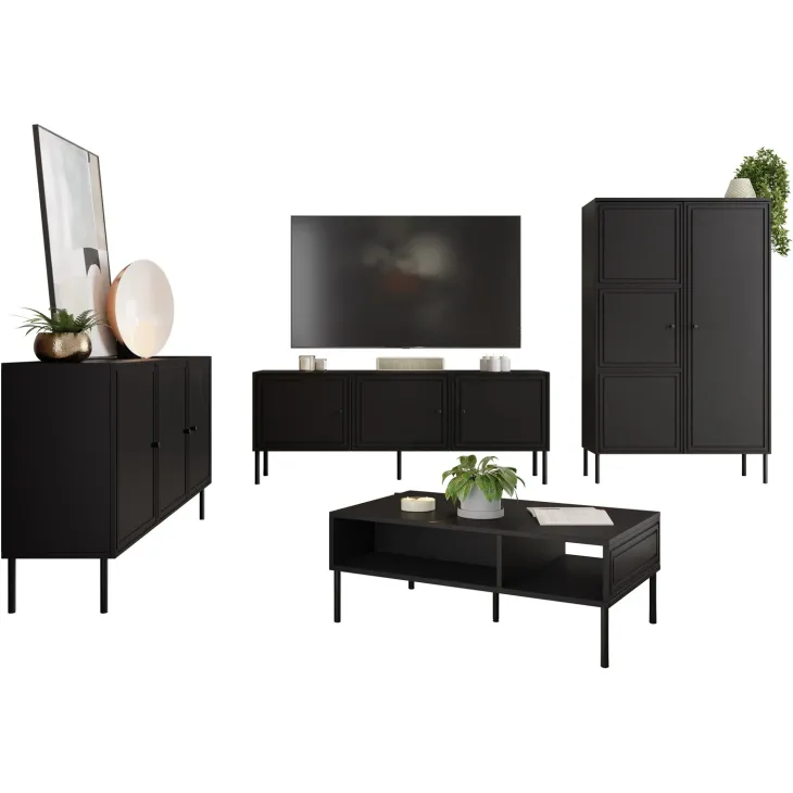 Set mobili soggiorno completo nero opaco Stark 1