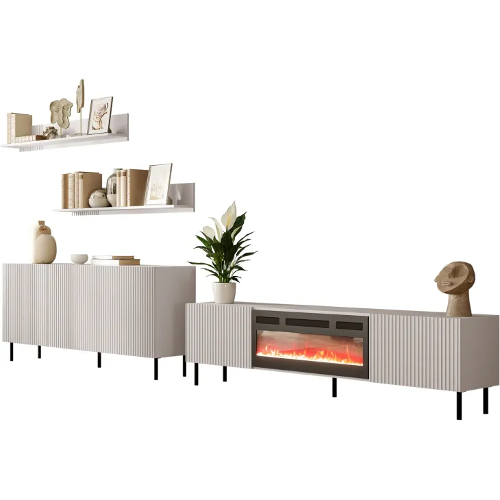 Set mobili soggiorno completo con frontali cannettati beige Ziggy 1