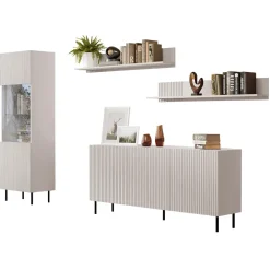 Set mobili soggiorno completo con frontali cannettati beige Ziggy 2