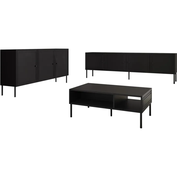 Set mobili soggiorno completo nero opaco Stark 2